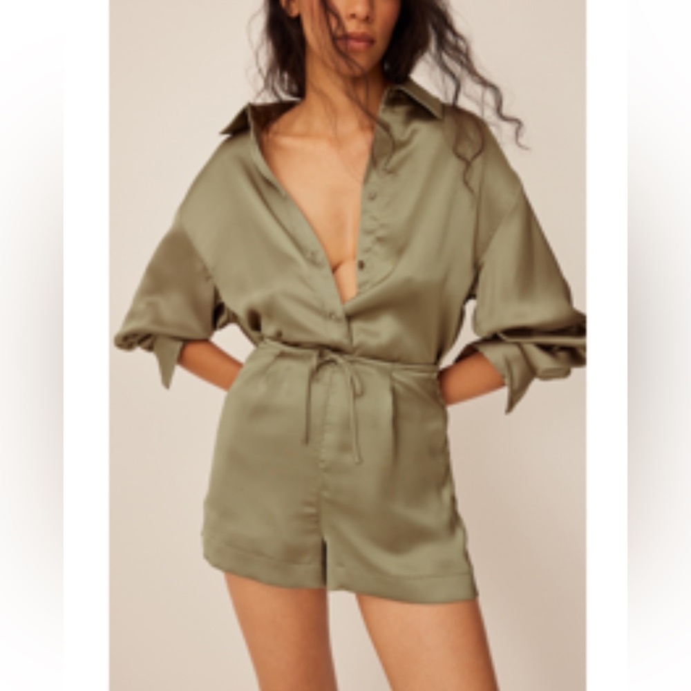 Claire Rose x NA-KD green satin shirt and shorts set BNWT